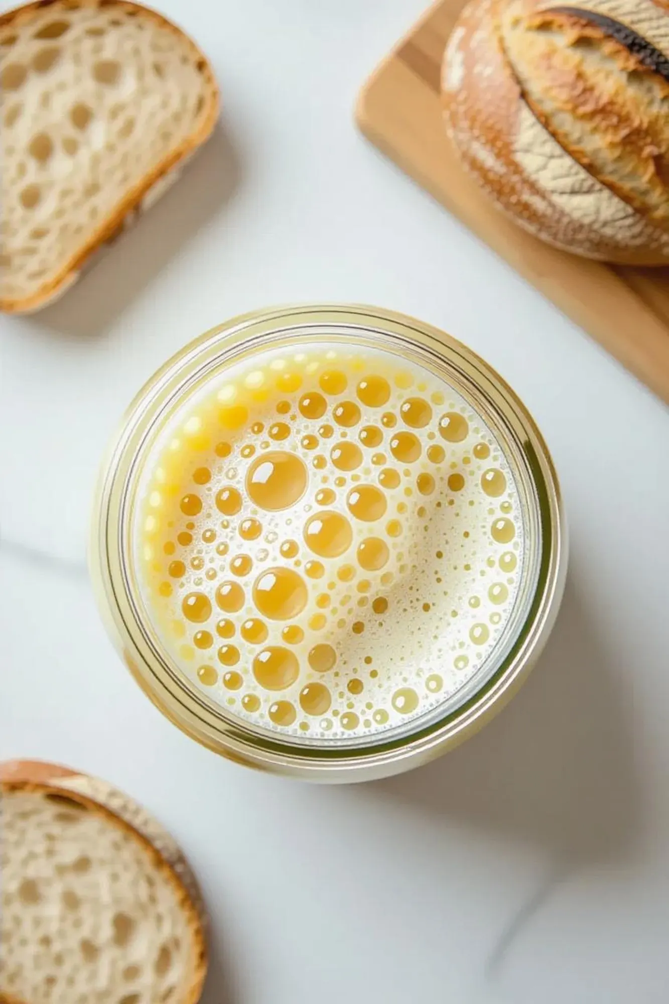 The active culture from above, domed with amber bubbles