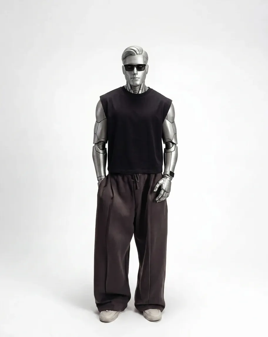 Cropped Sleeveless Shirt in black, front view — structured arm openings and rib neckline