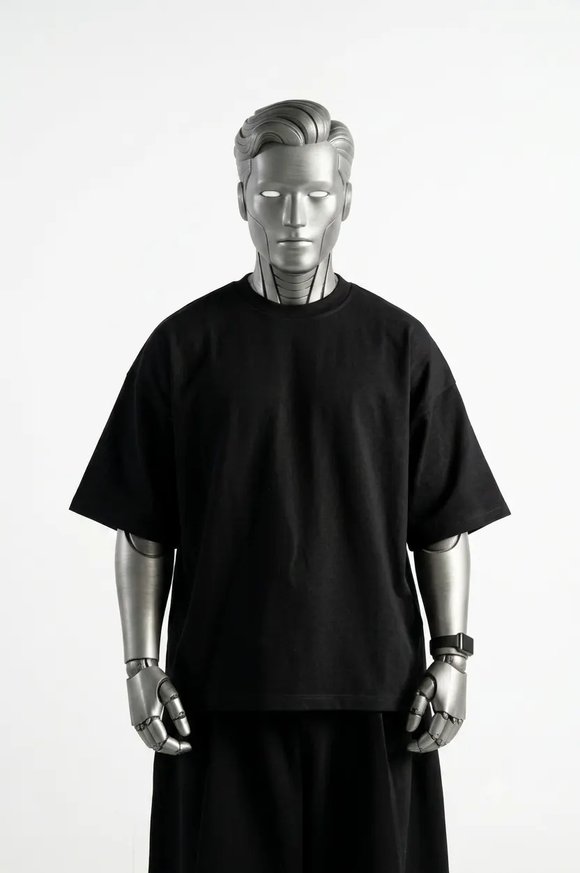 Heavy T-Shirt in black, front view — dense organic cotton with a structured drape